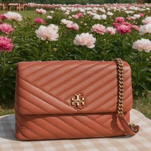 NEW Tory Burch Kira Chevron Coral/Salmon Pink Convertible/Shoulder/Crossbody Bag
